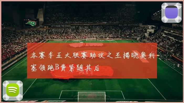 本赛季五大联赛助攻之王揭晓奥利塞领跑B费紧随其后